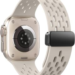 Sport Band Compatible with Apple Watch band 42/41/40/38mm, Soft Silicone Band for iWatch Series SE 10 9 8 7 6 5 4 3 2 1,Starlight