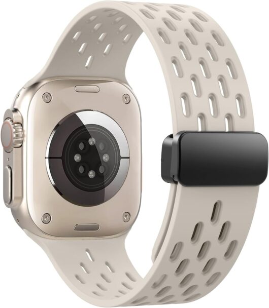 Sport Band Compatible with Apple Watch band 42/41/40/38mm, Soft Silicone Band for iWatch Series SE 10 9 8 7 6 5 4 3 2 1,Starlight