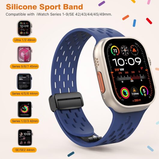 Sport Band Compatible with Apple Watch band 42/41/40/38mm, Soft Silicone Band for iWatch Series SE 10 9 8 7 6 5 4 3 2 1,Midnight Blue - Image 2
