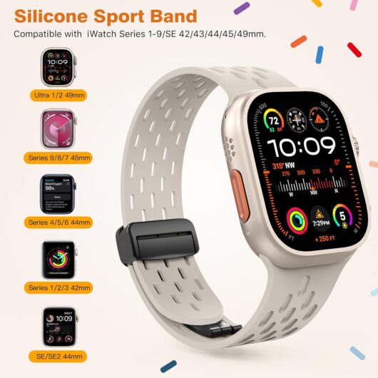 Sport Band Compatible with Apple Watch band 42/41/40/38mm, Soft Silicone Band for iWatch Series SE 10 9 8 7 6 5 4 3 2 1,Starlight - Image 2