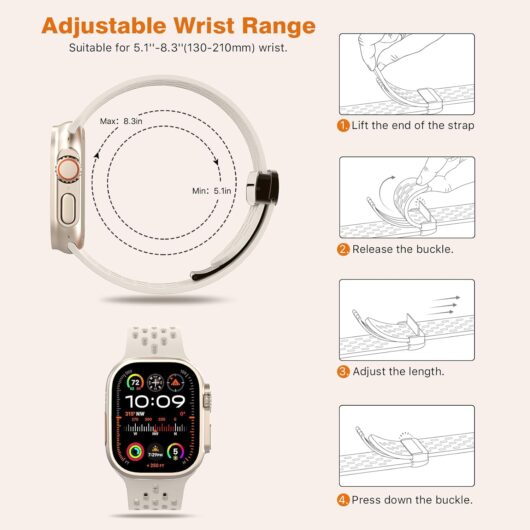 Sport Band Compatible with Apple Watch band 42/41/40/38mm, Soft Silicone Band for iWatch Series SE 10 9 8 7 6 5 4 3 2 1,Starlight - Image 6